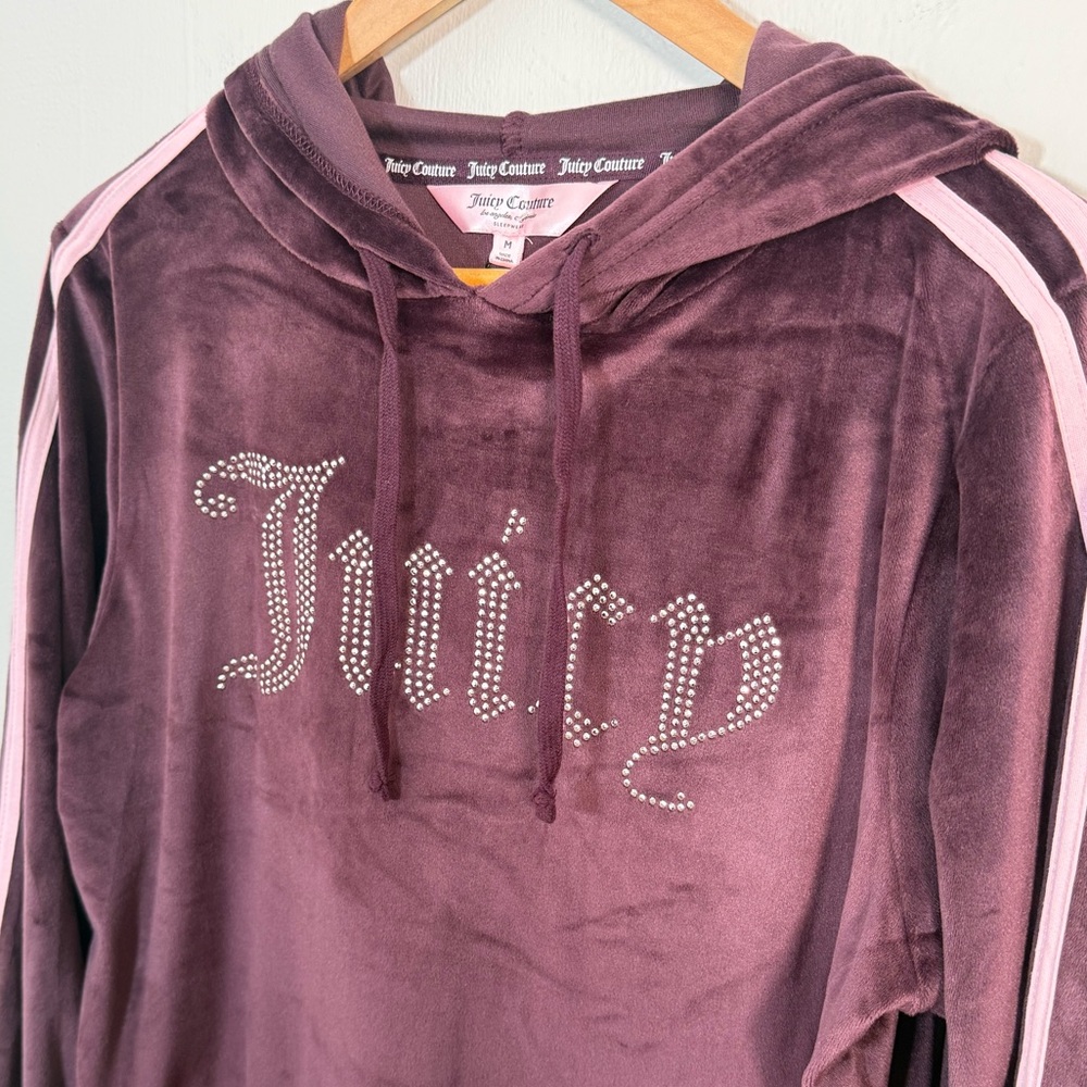 Juicy Couture 90’s Y2K Purple Velour Rhinestone Logo Cropped Hoodie Sz M
